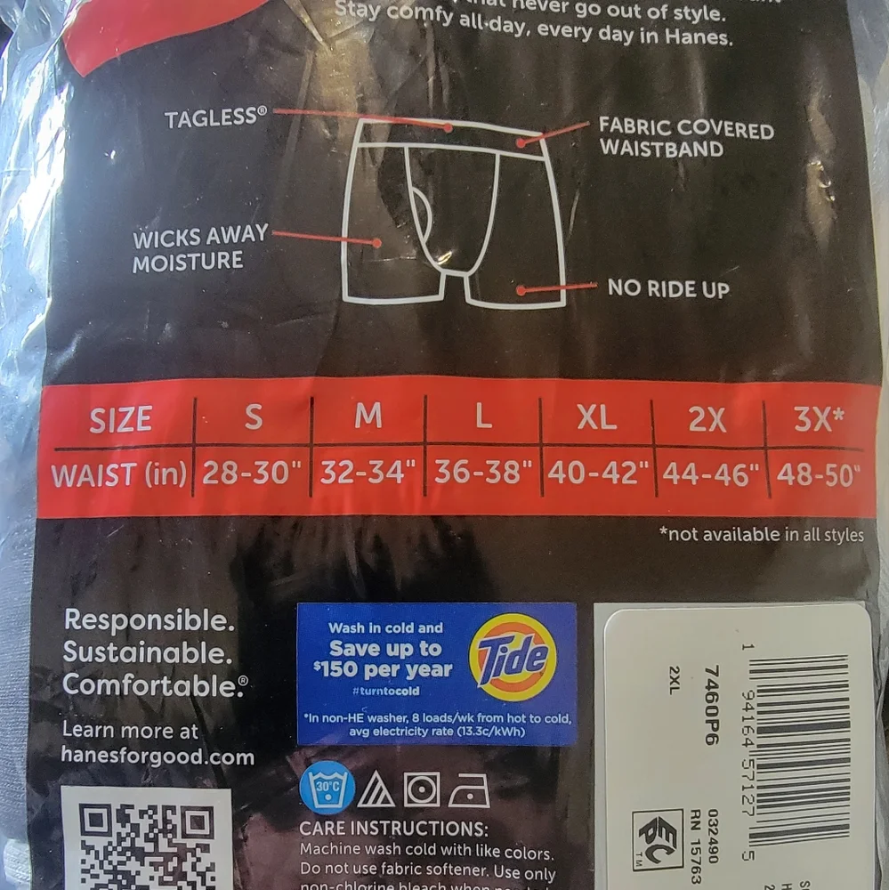 Men's Hanes Tagless Boxer Briefs, 2X, pack of 6